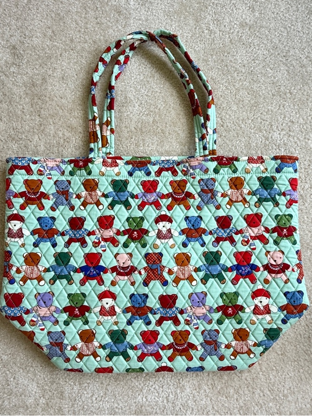 Vera Bradley Quilted Teddy Bear Print Tote Bag in Mint & Multicolor